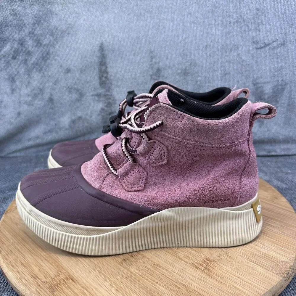 Sorel Boots Girls Size 5 Pink Suede Waterproof Rain Ankle Lace Up NY5169-627